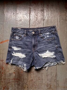 American Eagle Outfitters Navy Distressed Denim Tomgirl Midi Shorts